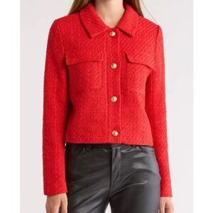 Vigoss Women's Red Tweed Cropped Button-Front Jacket